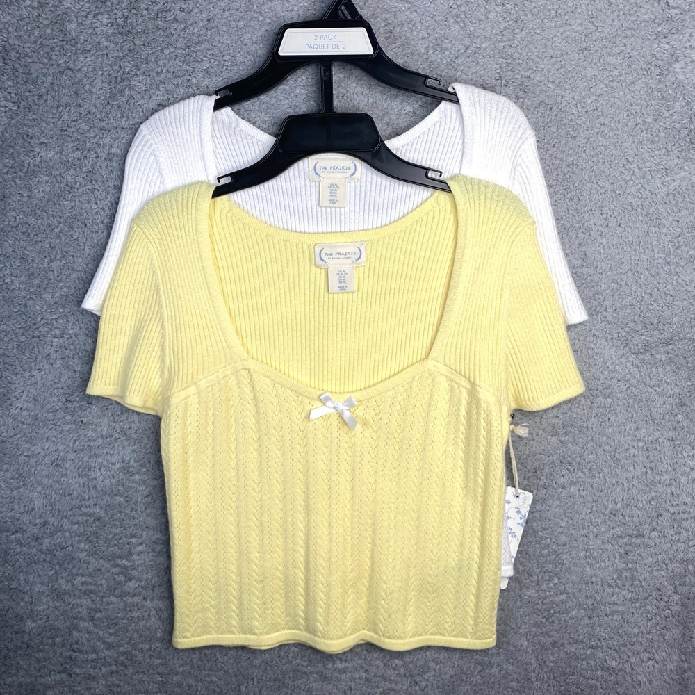 The Prairie by Rachel Ashwell Knit‎ Crop Top Size XL Sweater White Yellow 2 Pack